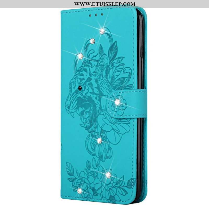 Etui Folio do Samsung Galaxy A13 5G / A04s Barokowy Tygrys I Diamenty